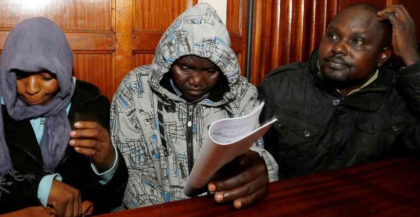 Silvia Wanjiku, Stephen Chebulet and Fredrick Leliman, the Administration Police officers suspected of extrajudicial killing of willie kimani in court. The Star pic