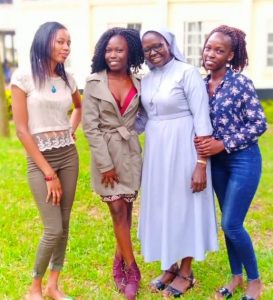 Prof Dominica Dipio with students at Makerere University in Kampala, Uganda