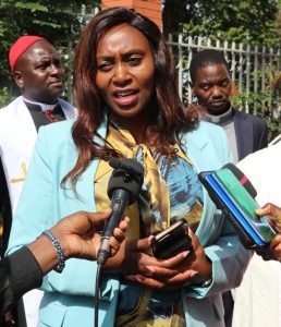 Mary Muthoni Muriuki, Kenya's Principal Secretary in charge of State Department for Public Health and Professional Standards, addresses the media in Nairobi.
